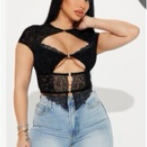 Fashion Nova Black Lace Cut-Out Crop Top